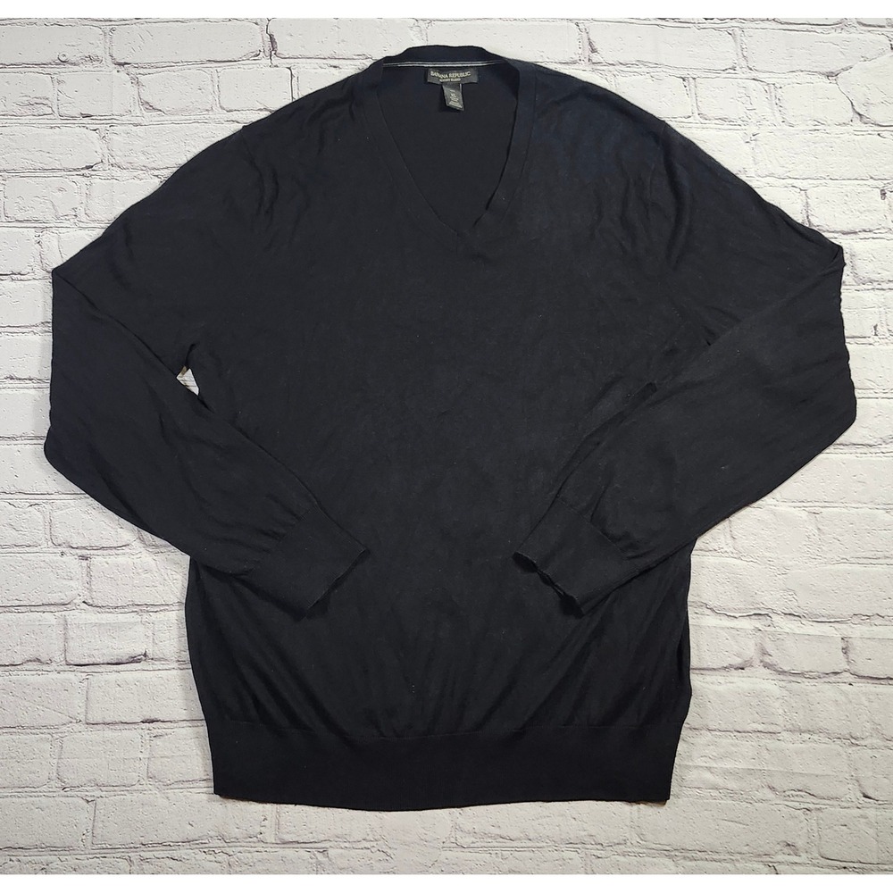 Banana Republic Luxury Blend Silk Cotton Cashmere V-Neck Sweater Black Tall XL